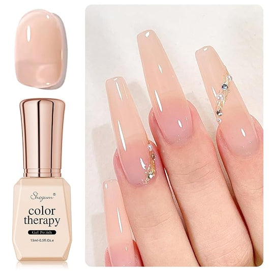 Sheer Jelly Nude Gel Nail Polish 15ml Soak Off UV LED Natural Nail Gel Polish Nail Art French Manicure Salon DIY at Home Curing Required 1 Piece Single Bottle 0.51 Fl.oz X04