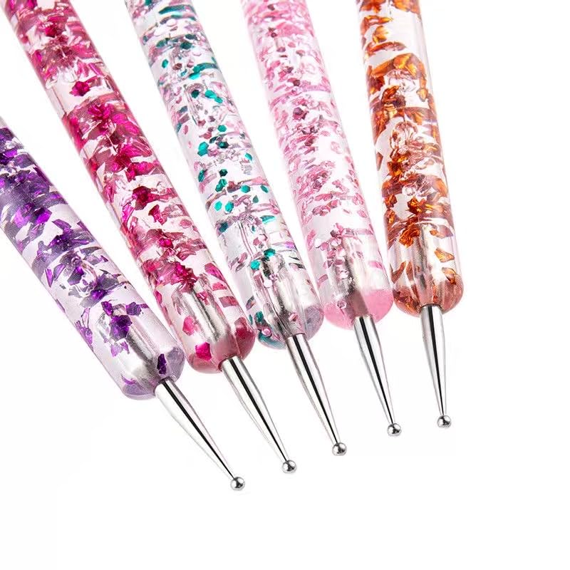 Nail Dotting Tools 8 Pcs Kit - 5PCS Nail Dotting Pens with 3 PCS Nail Painting Brushes, Double Ended Brush and Dotting Tool Kit, Nail Art Design Tools