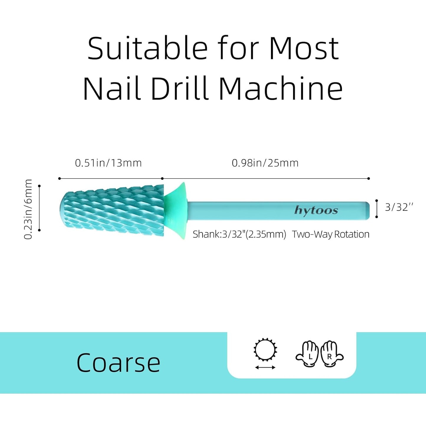 Safety Tapered Nail Drill Bit, Green Coated Tungsten Carbide Rounded Barrel Nail Bits for Thick Gel & Acrylic Removal, Manicure Tools Pro Electric File Drill Accessories, C