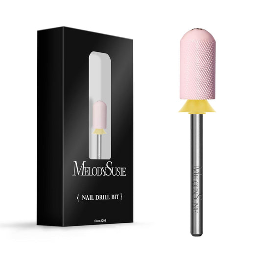 MelodySusie Ceramic Nail Drill Bit, 3/32'' Smooth Round Top Large Barrel Bits, Suitable for Manicure Pedicure Cuticle Gel Polishing, Beginners Bits, Pink, Series Bit-S, Extra Fine