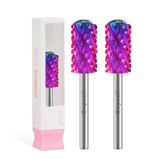 3/32" 2PCS Large Barrel Smooth Round Top Tungsten Carbide Nail Drill Bit Safety Bit for Gel & Acrylic Removal, 2-Way Rotating Efile Tip, Salon Electric File Accessory (4XC Grit, Purple)