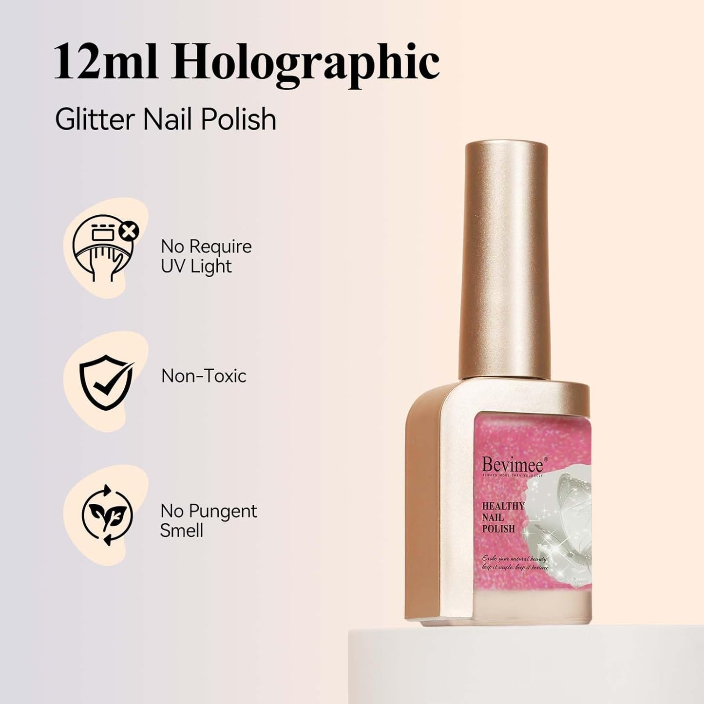 Glitter Nail Polish 12ML Quick Dry Nail Polish Shimmer Holographic Long Lasting Nails Iridescent Fingernail Polish Reflective Nail Lacquer Sparkle Color Nail Art for Beginner-1PC