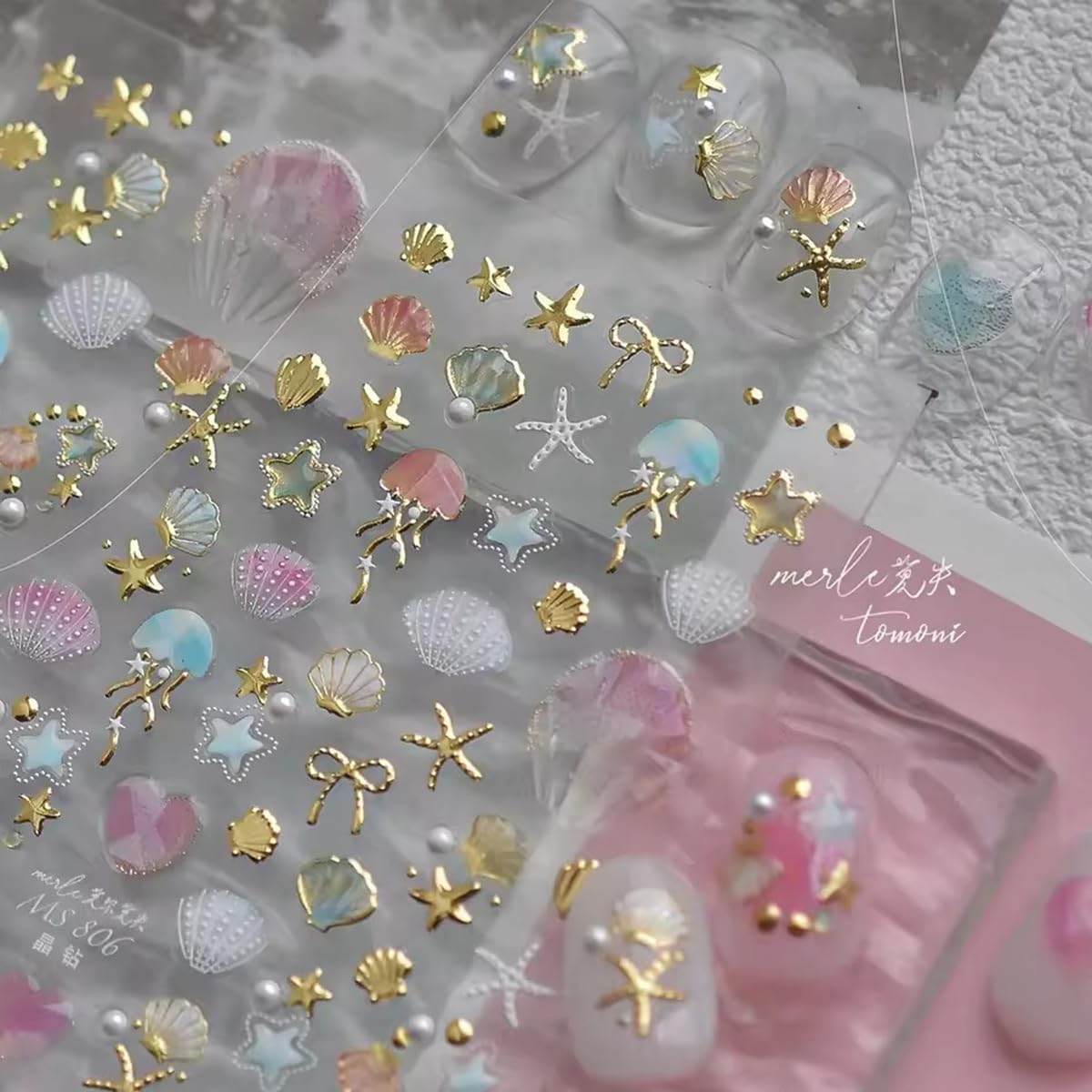1 Sheets Summer Beach Nail Stickers for Nail Art 5D Embossed Nail Decals Shiny Silver Star Bow Seashell Starfish Design Ocean Theme Nail Art Stickers Summer Nails Sticker for Women Manicure Decoration