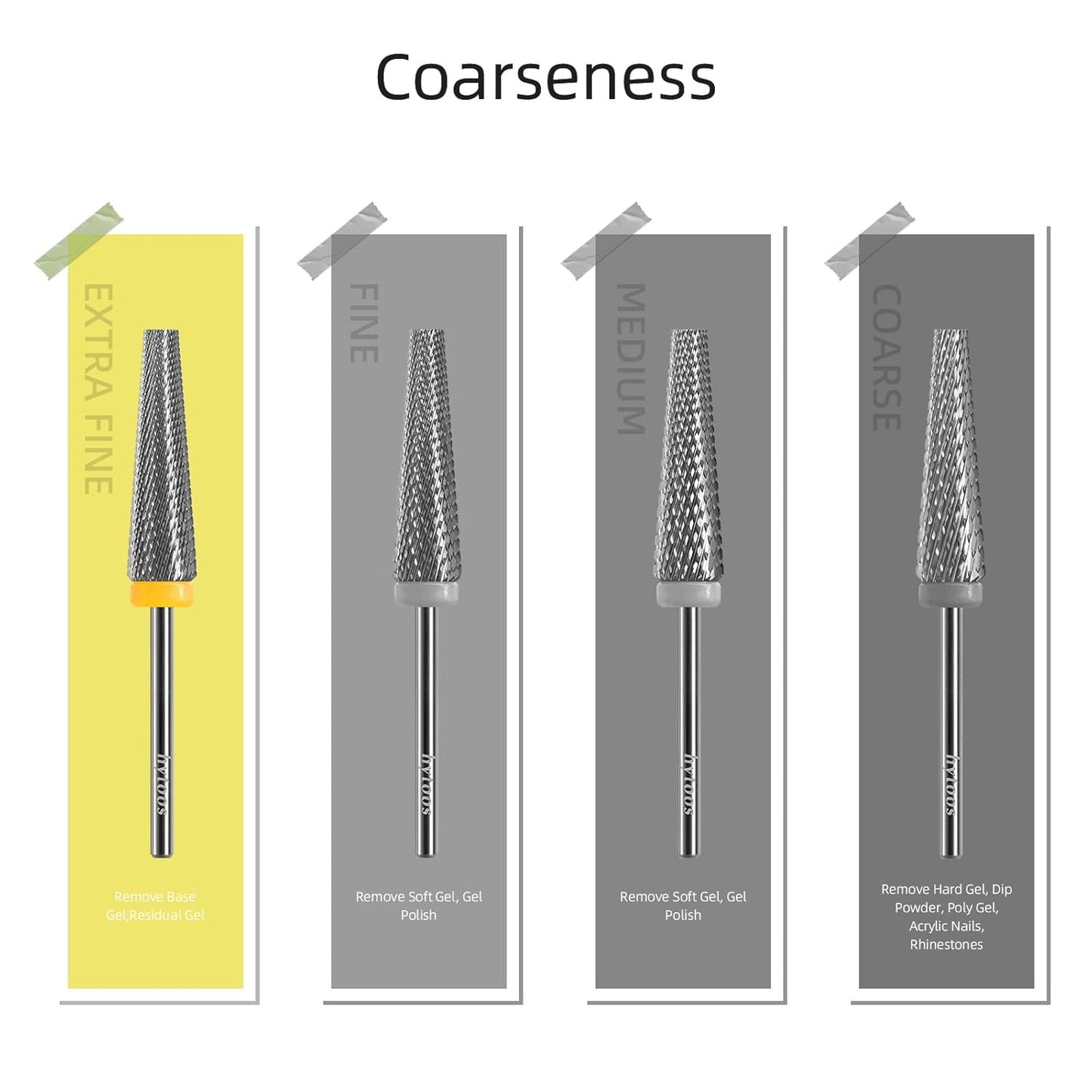 5 in 1 Nail Drill Bits, 24mm Flat Top Tapered Professional Tungsten Carbide Bit for Gel Polish & Base Removal, Electric File Manicure Drills Accessories Tool,XF