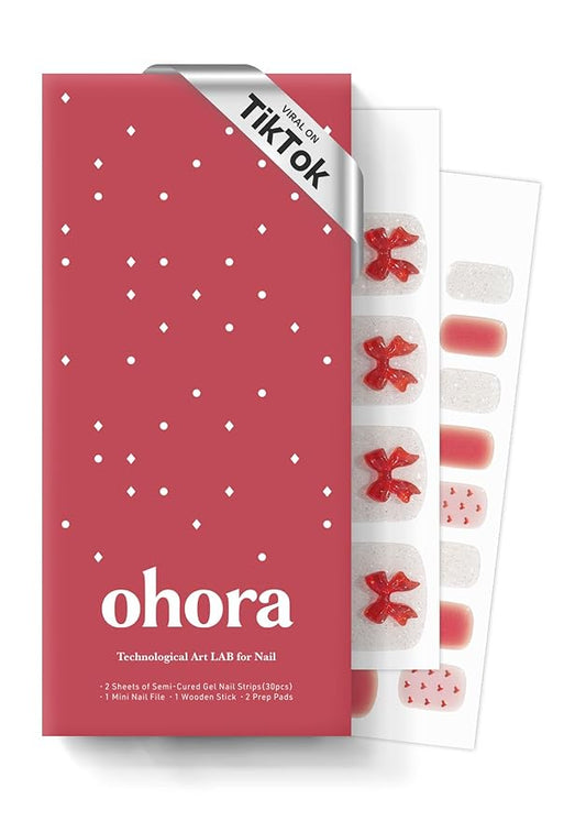 ohora Semi Cured Gel Pedi Strips (P Petit Ruban) - Works with Any Nail Lamps, Salon-Quality, Long Lasting, Easy to Apply & Remove - Includes 2 Prep Pads, Nail File & Wooden Stick
