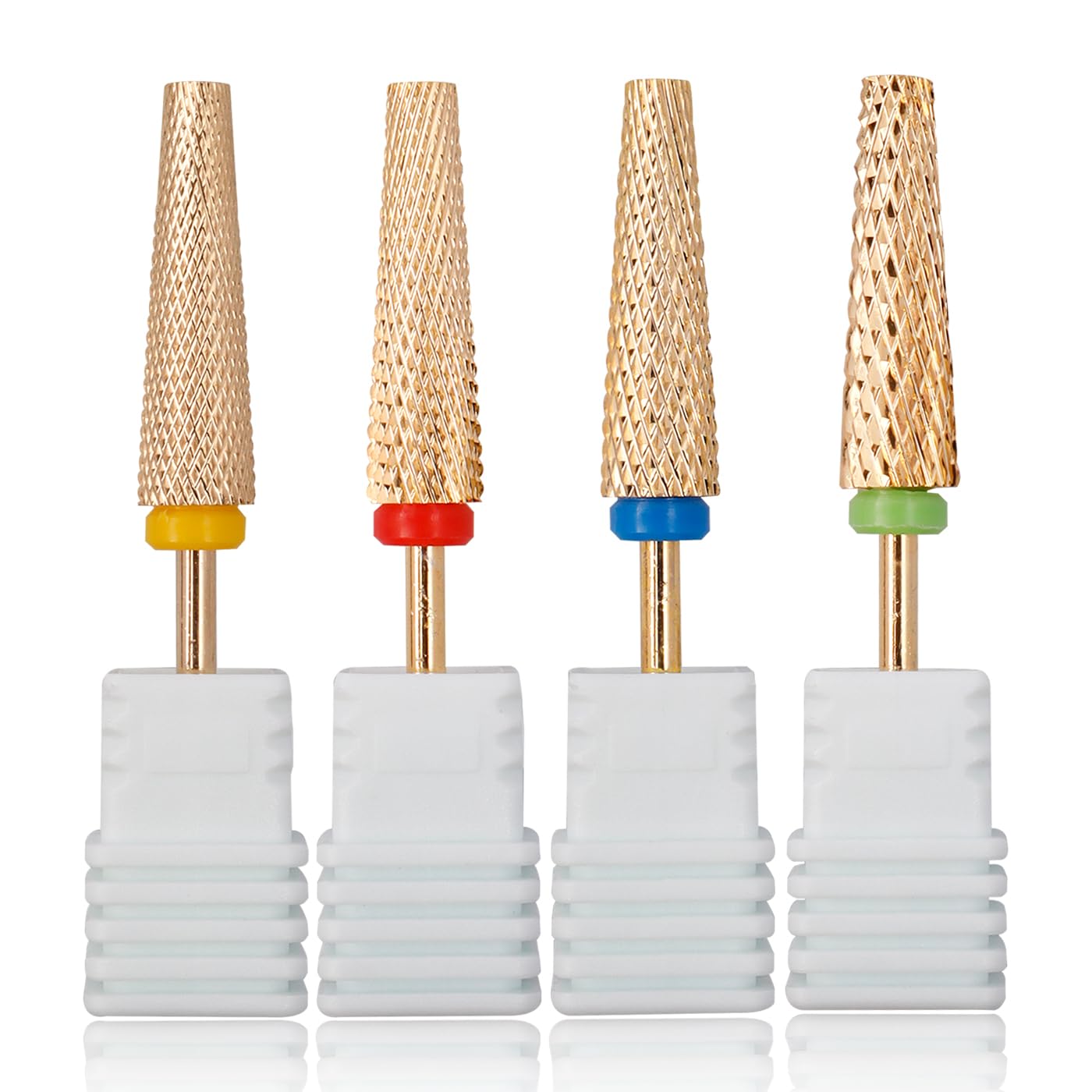 Mesee 4 Pieces Super Long 5 in 1 Nail Drill Bits, 3/32'' Shank Tapered Nail Bits Efile Safety Bits Professional Carbide Tungsten Bits for Nail Manicure Pedicure Cuticle Gel Polishing - Gold ﻿