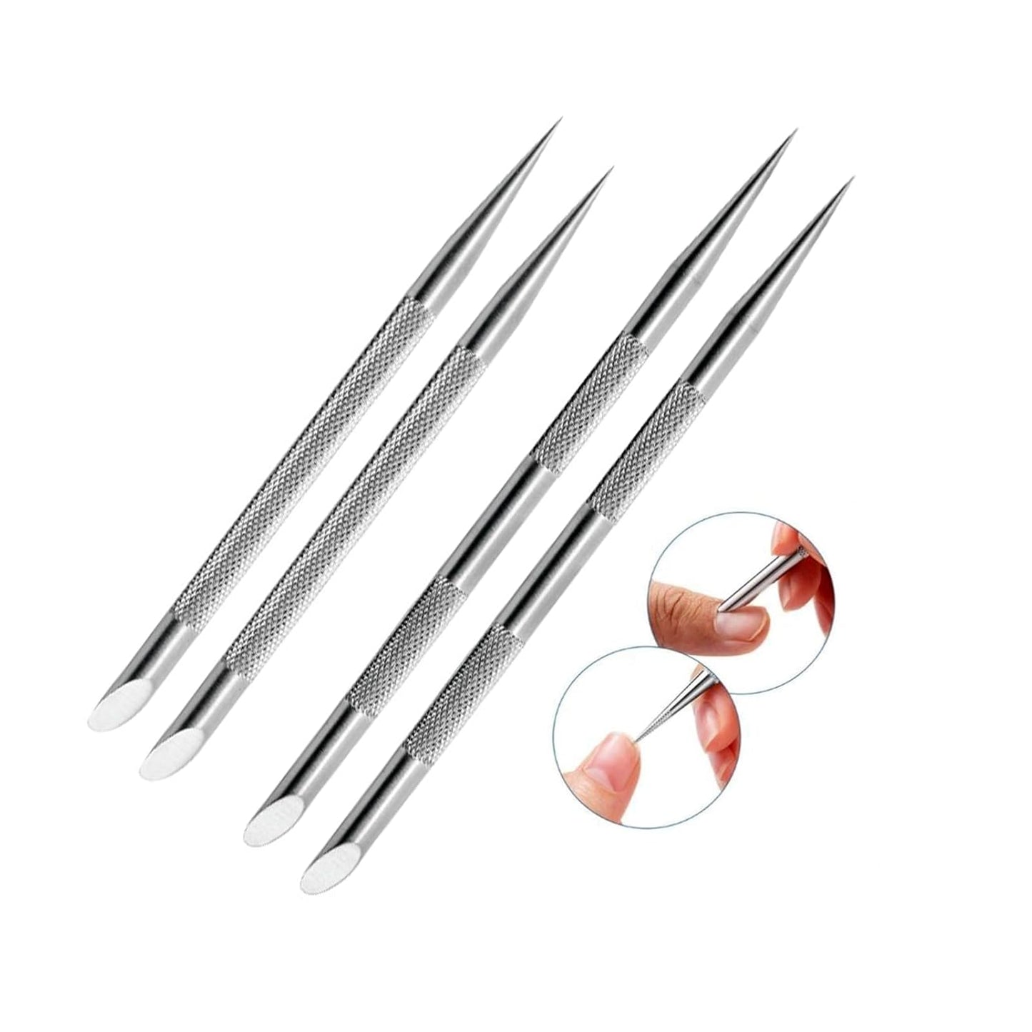 4 Pcs Nail Cleaning Cuticle Stick， Stainless Steel Cuticle Pusher Tool， Remover Dead Skin Polish Peeler Cutter，Professional Pedicure Nail Art Care Portable Nails Cleaner for Fingernails Manicure