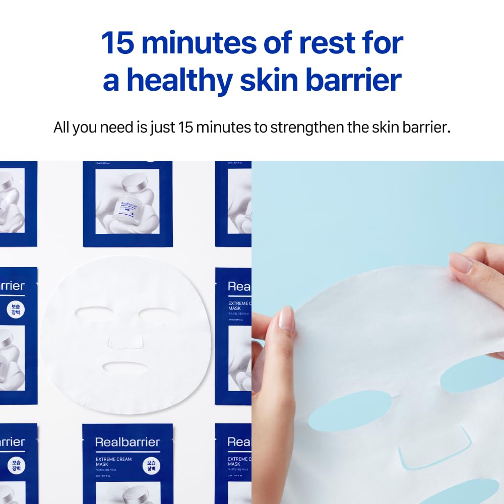 Real Barrier | Extreme Cream Face Sheet Mask | Skin Barrier Repair | Face Masks Skincare | Moisturizing & Hydrating for Dry and Sensitive Facial Types | Facial Moisturizer | Korean Mask | 10 Sheets