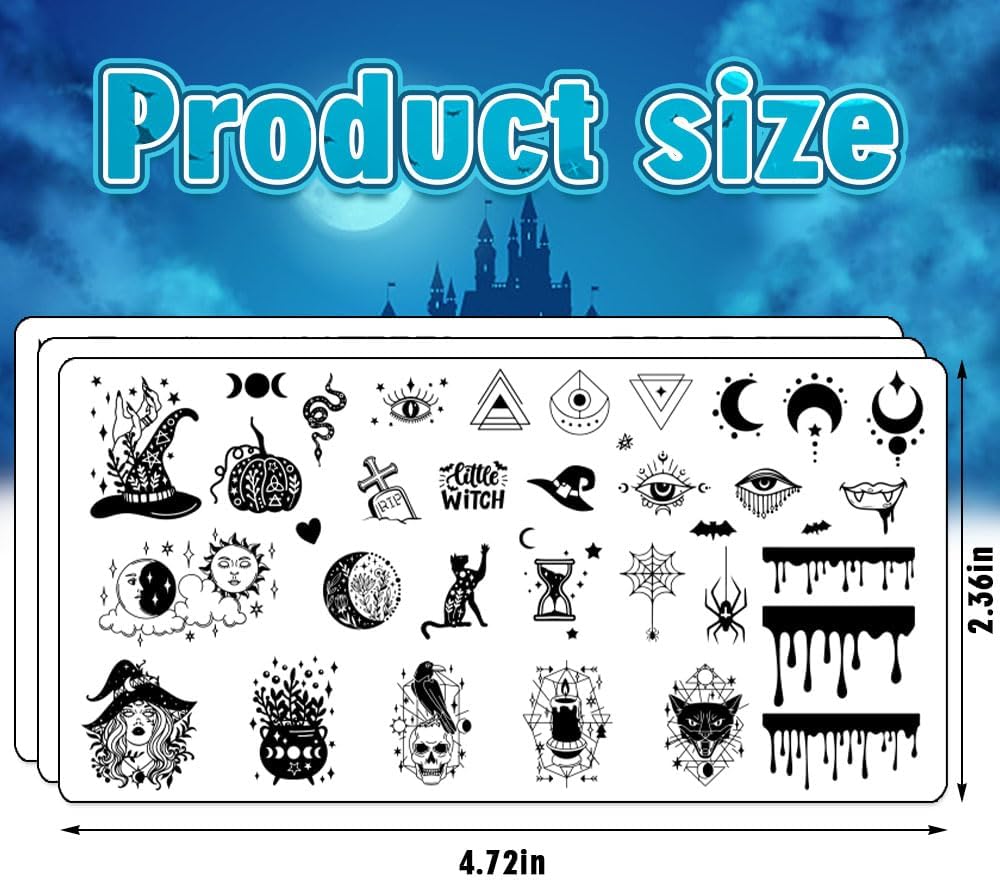 Hying 6pcs Halloween Nail Art Stamping Plates for Women Nail Art, Stainless Steel Jack-o'-Lantern Pumpkin Nail Plates Template Set for Halloween Decoration Spooky Blood Spiderweb Stamp Templates Kit