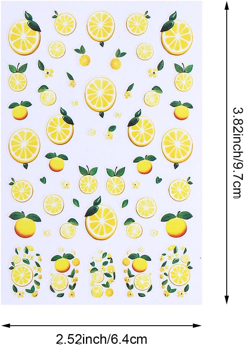 6 Sheets Fruit Nail Art Stickers Decals, 3D Self-Adhesive Embossed Lemon Strawberry Blueberry Stickers Nail Stickers for Women DIY Summer Manicure Decorations