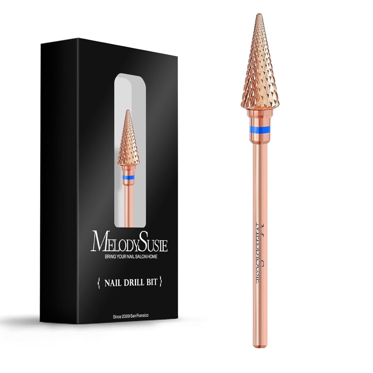 MelodySusie Professional Tapered Nib Nail Drill Bit, 3/32'' Carbide Tungsten Multi-function Bit, Suitable for Manicure Pedicure Cuticle Gel Polishing, Technicians Bit, Rose Gold, Series Bit-M, Medium