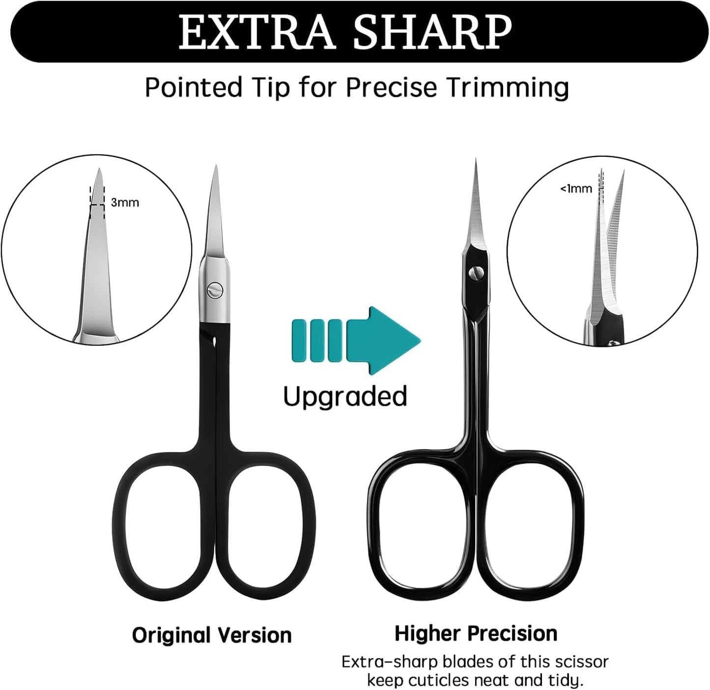Professional Cuticle Scissors Extra Fine for Women and Men, Upgraded Curved Precise Pointed Tip Grooming Scissors for Trimming Eyebrow, Eyelash, Trim Nail and Dry Skin (Black)
