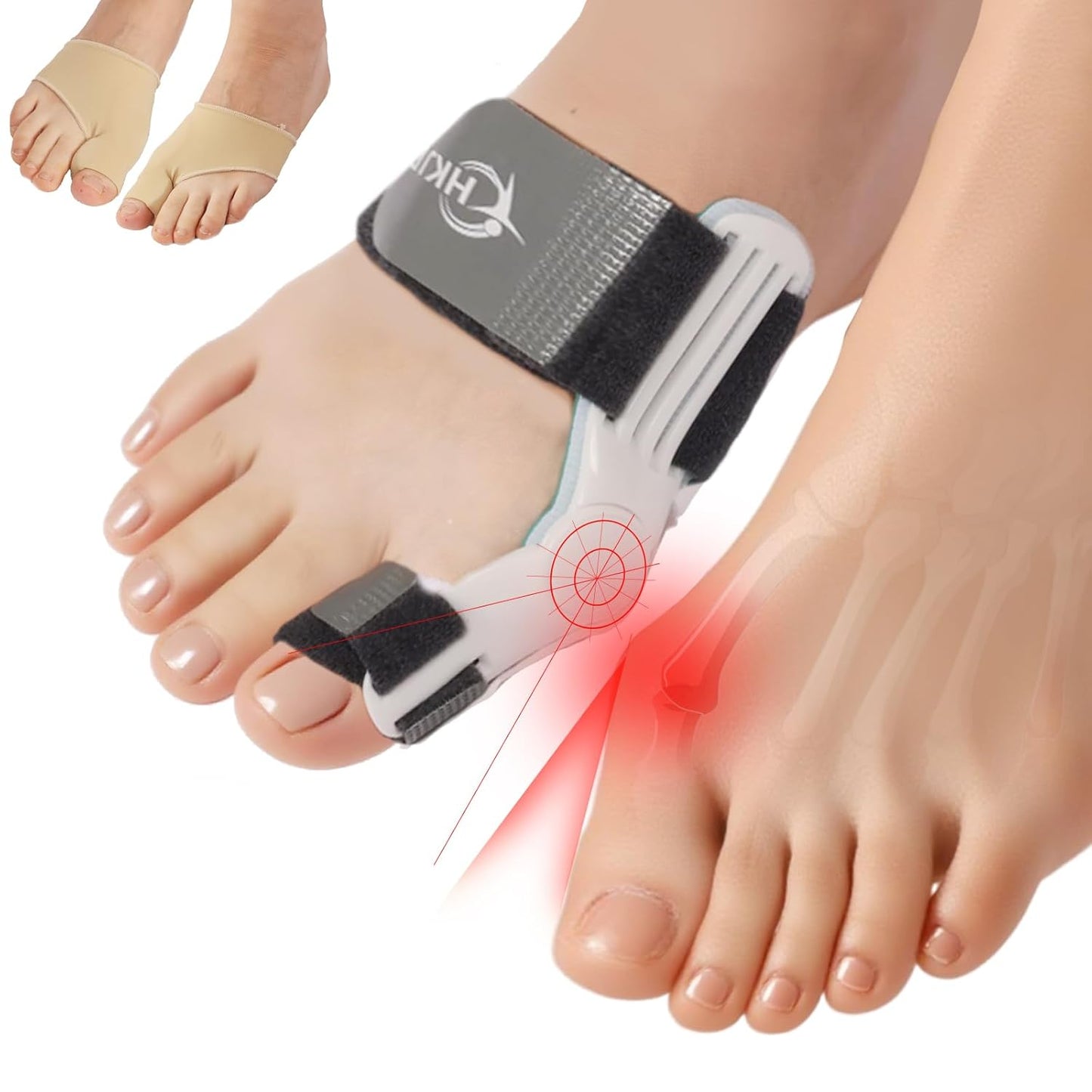 Bunion Corrector With Silicone Inner Pad for Women Men Big Toe Orthopedic Bunion Splint for Hallux Valgus Pain Relief Hammer Toe Straightener for Day Night Support-1 Black (Free 2 Bunion Sleeves)