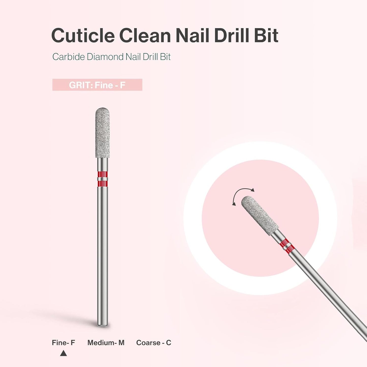 MelodySusie 3mm Rounded Top Barrel Cuticle Clean Nail Drill Bit 3/32'', Professional Safety Carbide Diamond Under Nail Cleaner for Cuticle Dead Skin Nail Prepare, Beginners Bits, Series Bit-S, Fine