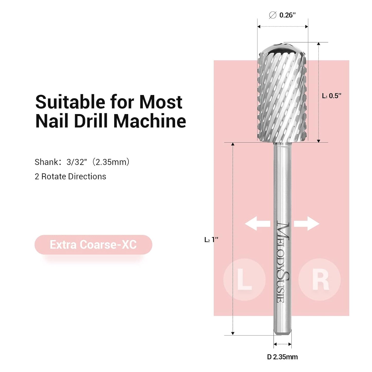 MelodySusie Safety Nail Drill Bits, 3/32'' Smooth Round Top Large Barrel Carbide Bits, Suitable for Manicure Pedicure Cuticle Gel Polishing, Beginners Bits, Silver, Series Bit-S, Extra Coarse
