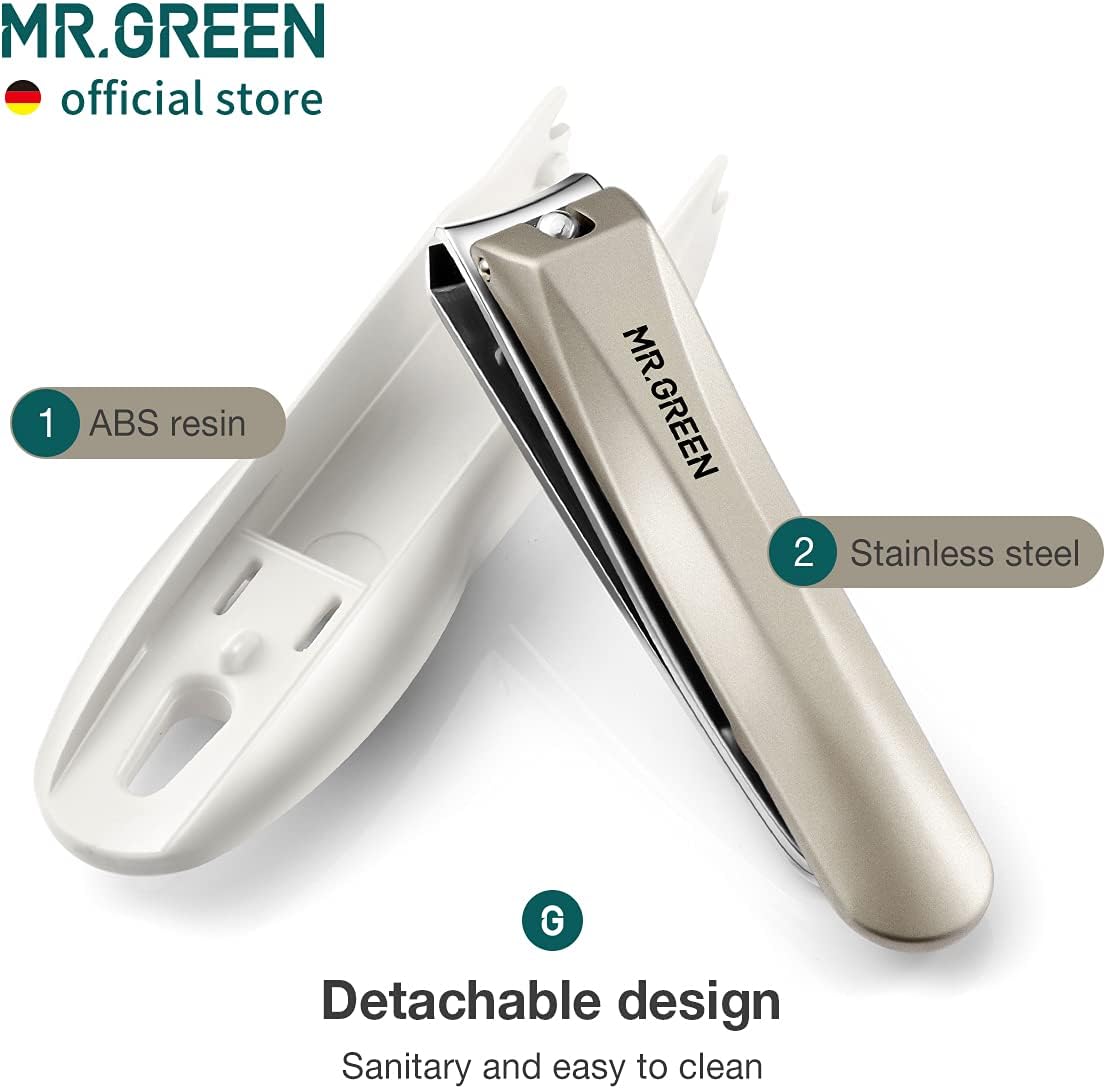 MR.GREEN Nail Clippers Anti Splash Fingernail Cutter Stainless Steel Manicure Tools Nail Scissors Detachable Design Nail Trimmer (M+Nano Glass File)