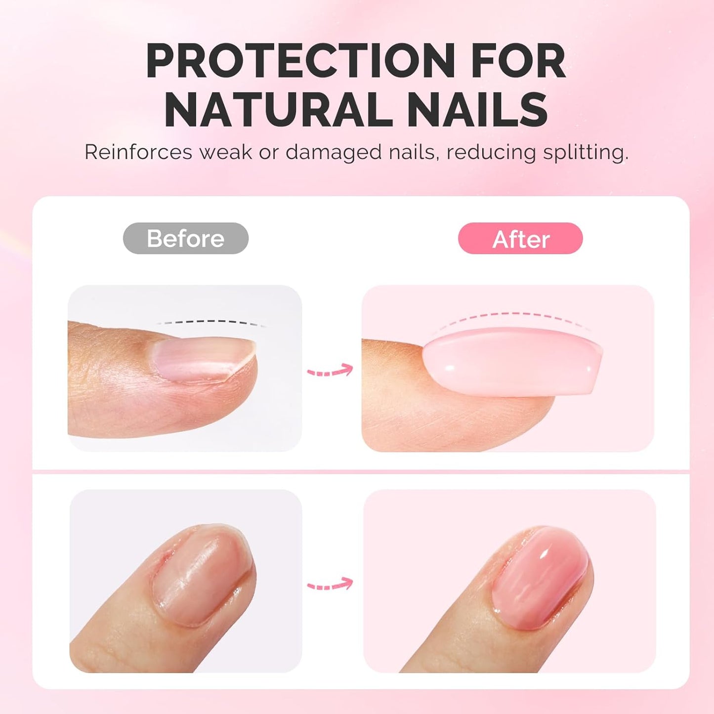 MelodySusie 6PCS Builder Gel Set for Nails Thickening,15ML Pink Base Colors Clear Rubber Base Gel Polish,Soak Off UV Extension,Rhinestone Nail Glue in a Bottle for Nail Art Design Gift for Women