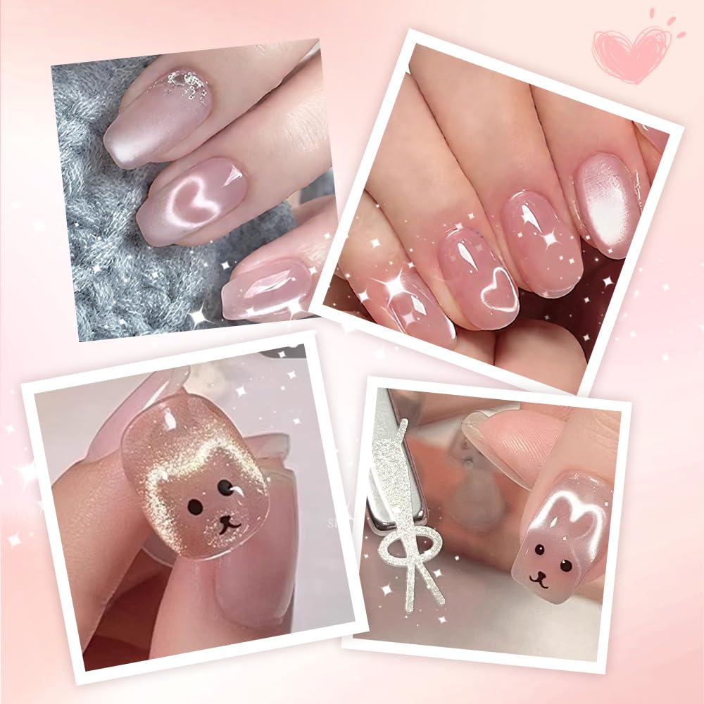 Heart Magnet for Cat Eye Gel Polish, Magnetic Nail Art Tool for Stunning Cat Eye Effect, DIY Manicure Kit with Y-Shaped Guide Sticks, Nail Magnet for Home and Salon Use (4 rabbits + 1 heart)