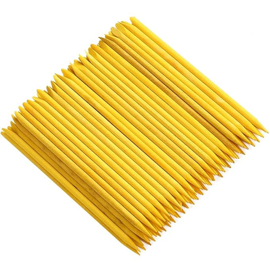 100 Pcs Orange Wood Nail Sticks Double Sided Multi Functional Cuticle Pusher Manicure Pedicure Tool for Manicure Pedicure Yellow