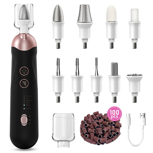 2 Pack All-in-One 9-in-1 Cordless Nail Drill Kit: 100 Bits, 5 Speeds for Perfect Nails at Home & Salon,Black