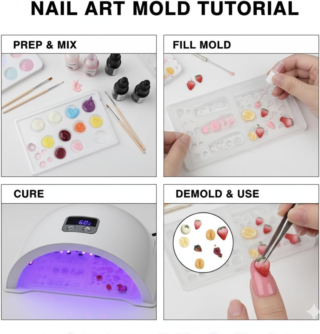 1 Pcs Strawberry Fruit Silicone Nail Art Molds for Women Resin Nail Design