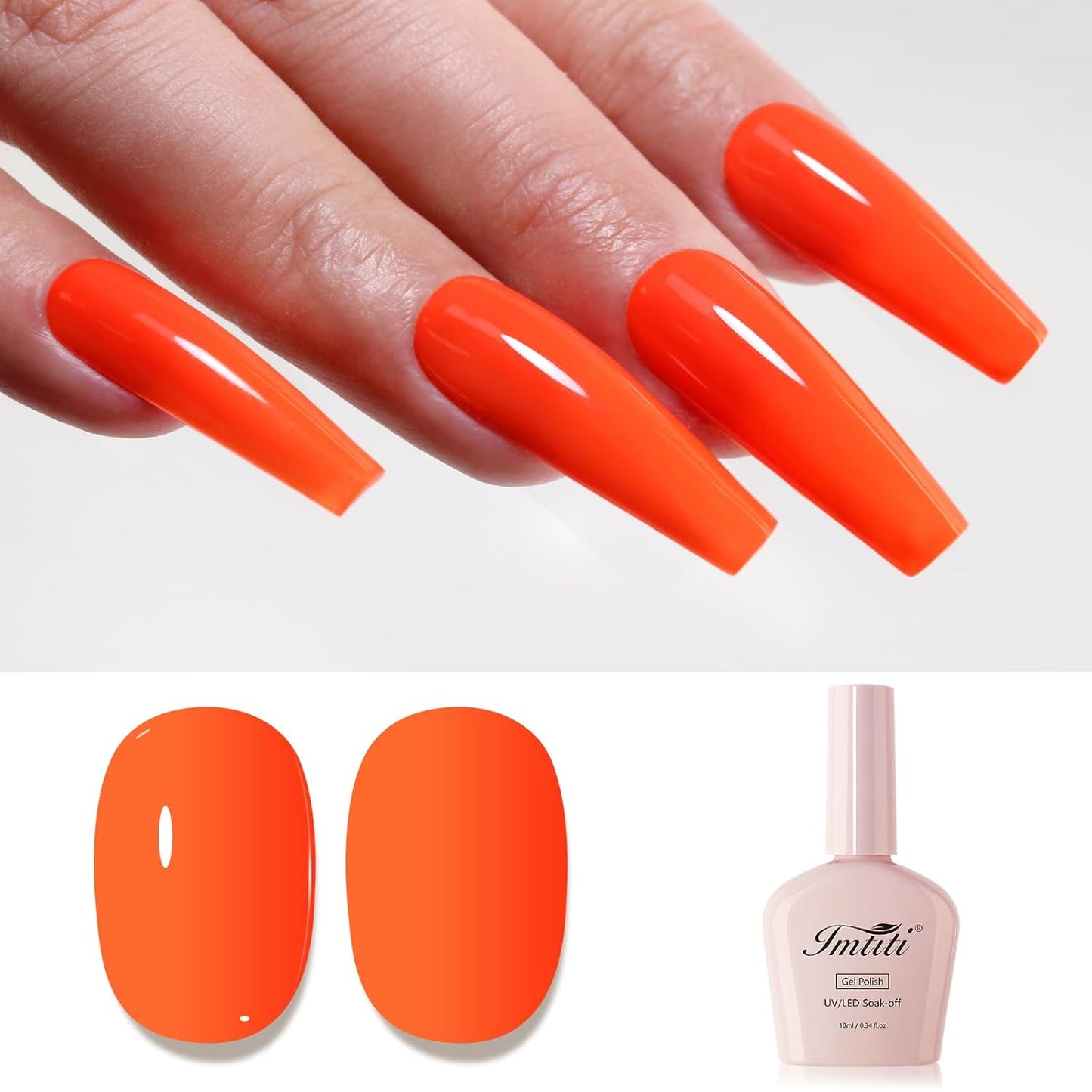 Imtiti Orange Gel Nail Polish, Orange Gel Polish High Gloss Soak Off UV LED Spring Summer Art Manicure Salon DIY Design 10ML