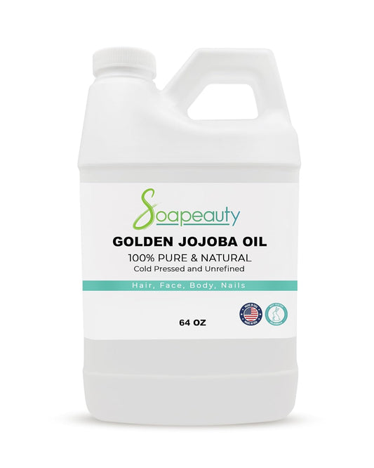 Soapeauty Golden Jojoba Oil | 100% Pure & Natural | Unrefined, Cold Pressed, Hexane Free | Moisturizing Oil for Skin, Face, Hair & Nails - 64 Fl Oz