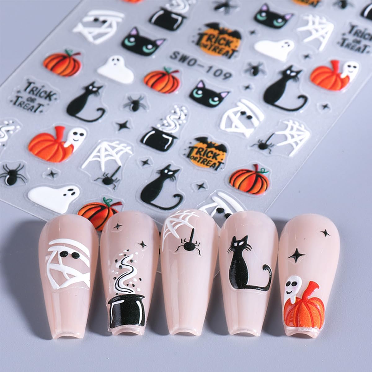 3 Sheets Goth Nail Stickers 5D Embossed Halloween Ghost Nail Art Stickers Cute Cat Pumpkin with Spider Bat Design Sticker Gold Spider Web Nail Decals Nail Art Supplies for Women Acrylic Nail DIY