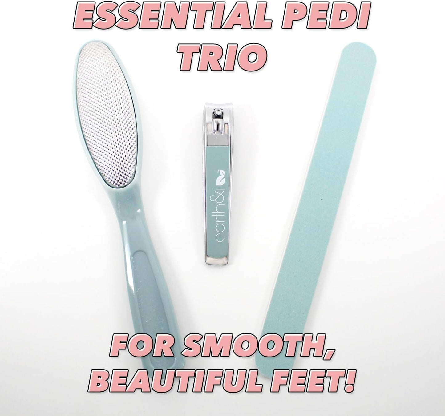 Earth & I - 3 pc Manicure Pedicure Set: Large Nail Clipper, Callus Remover & Contour File, Stainless Steel Nail & Foot Care Kit for Men & Women, at Home Mani-Pedi Kit, Travel-Friendly Nail Care Tools