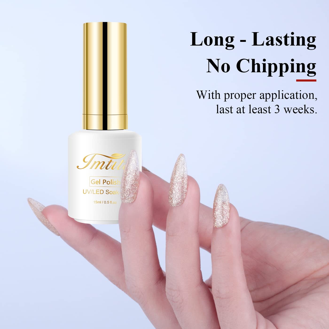 Imtiti Glitter Gel Nail Polish, 1 Pcs 0.5 Fl Oz Champagne Gold Glitter Gel Polish Soak Off LED U V Nail Gel Polish Nail Polish DIY Nail Art Starter Manicure Salon Gel Nail Polish Kit for Women Girls
