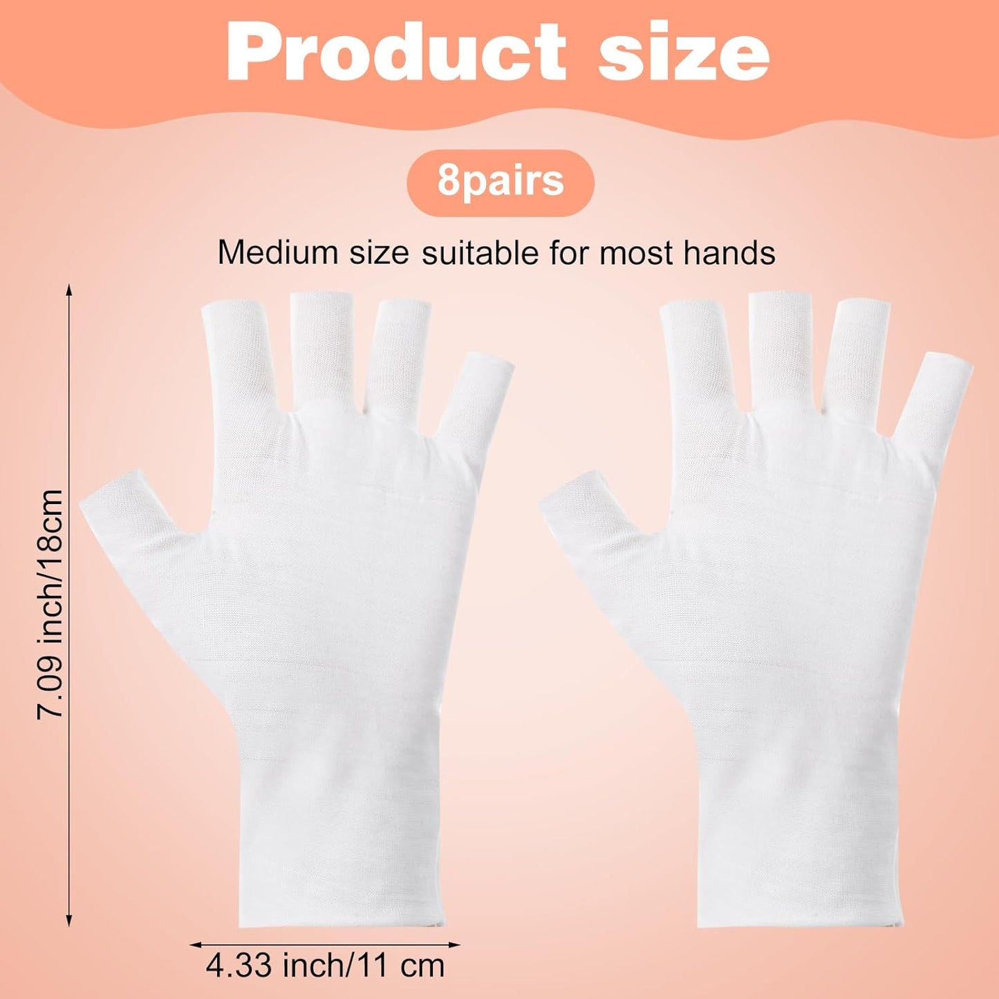 8 Pairs White Cotton Moisturizing Gloves Fingerless Touchscreen Moisturizing Gloves for Dry Hands Sleeping, 100% Cotton Quilting Glove, Size M, Eczema Glove for Men and Women 7.09×4.33 inches