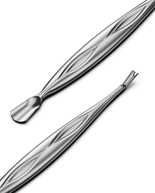BEZOX Cuticle Pusher with Trimmer - Elegant Precision Cuticles Fork, Dual-Ended Stainless Steel Manicures and Pedicures Tool for Exquisite Nail Care - Silver