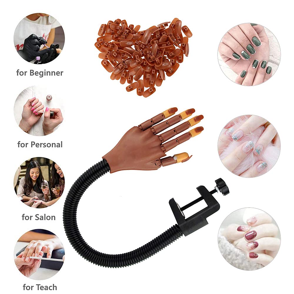 Practice Hand for Acrylic Nails, Flexible Fake Manican Hands Kit for Nails Training Practice, Movable Nail Maniquin Hand with 200PCS Nail Tips, Nail Art Clipper