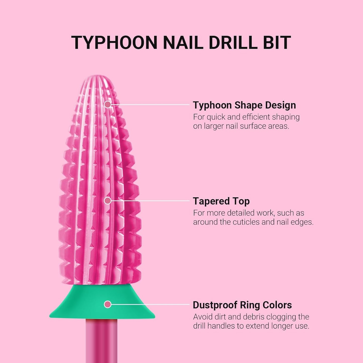 MelodySusie Typhoon Nail Drill Bits, 3/32'' Carbide Tungsten Multi-function Bits, Fast Remove Acrylic or Hard Gel for Manicure Pedicure Salon Professional or Beginner, Pink Blossom, Coarse