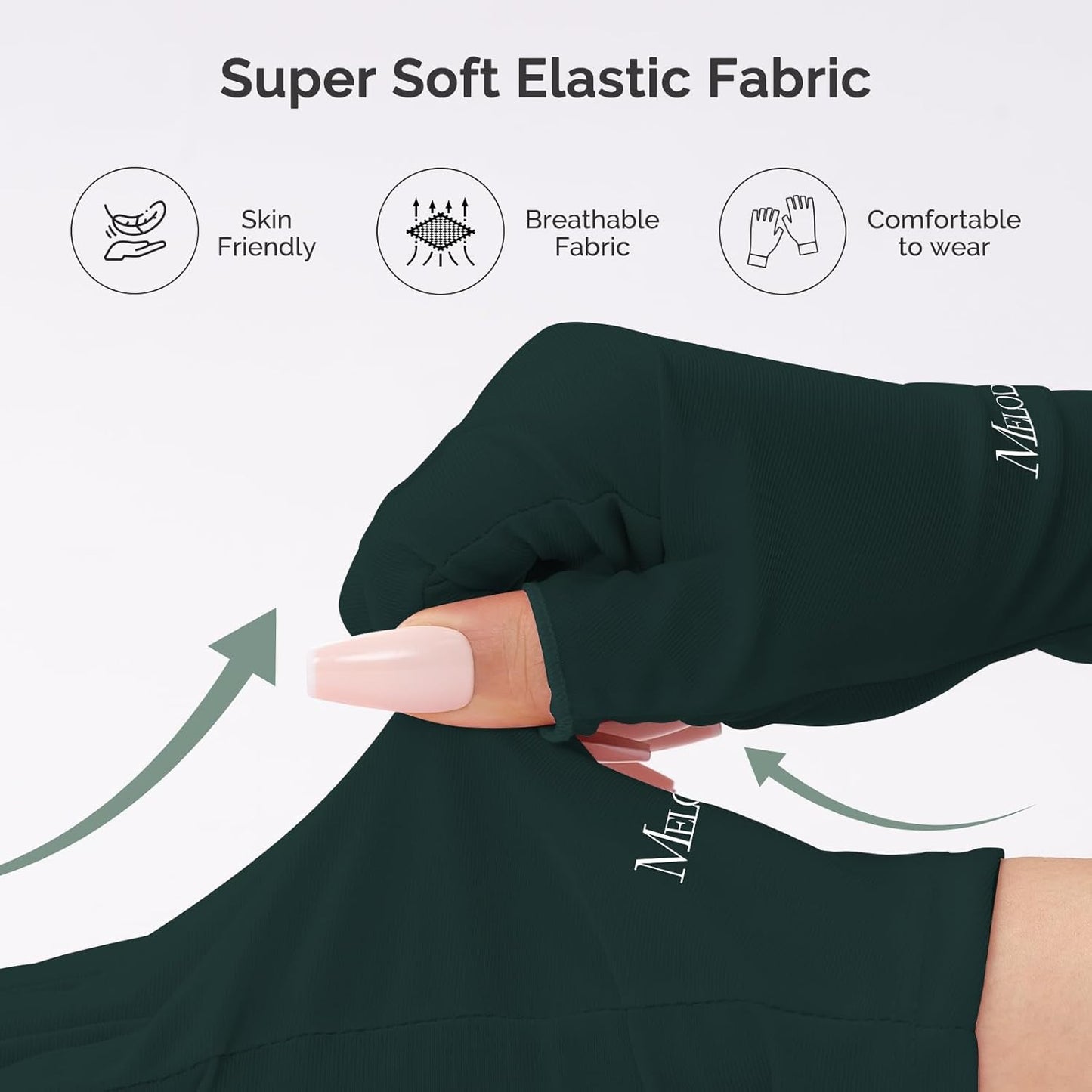 MelodySusie Premium UV Protection Gloves for Manicures, Cool Feeling Fabric,Professional UPF50+, UV Nail Gloves for Gel Nail Lamp, Anti UV Light, Skin Care Fingerless Design, Deep Green