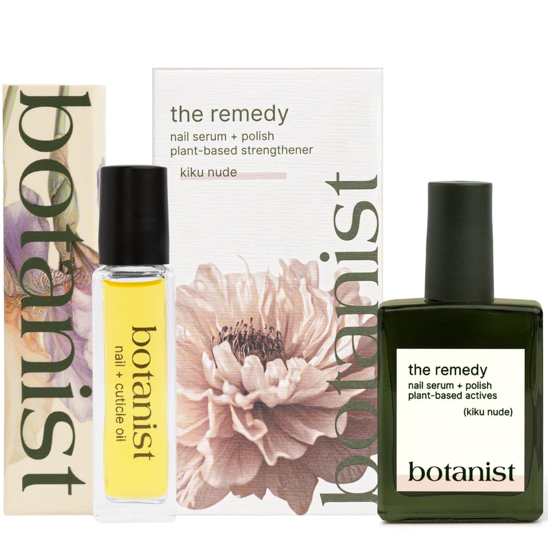 Botanist Nail Rescue Kit | Nail Strengthening Polish + Growth Serum | Grow and Strengthen Nails Damaged from Acrylics, Dip, and Gel Manicures | Non-Toxic, 84% Plant Based, 21-Free & Vegan (Nude)