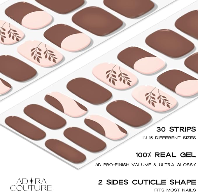 Semi Cured Gel Nail Strips with 30 Pieces - Salon Quality Manicure Kit for Women Easy Application Wraps Includes Prep Pads Nail File Wooden Stick, UV Light Required (Beige Bloom)