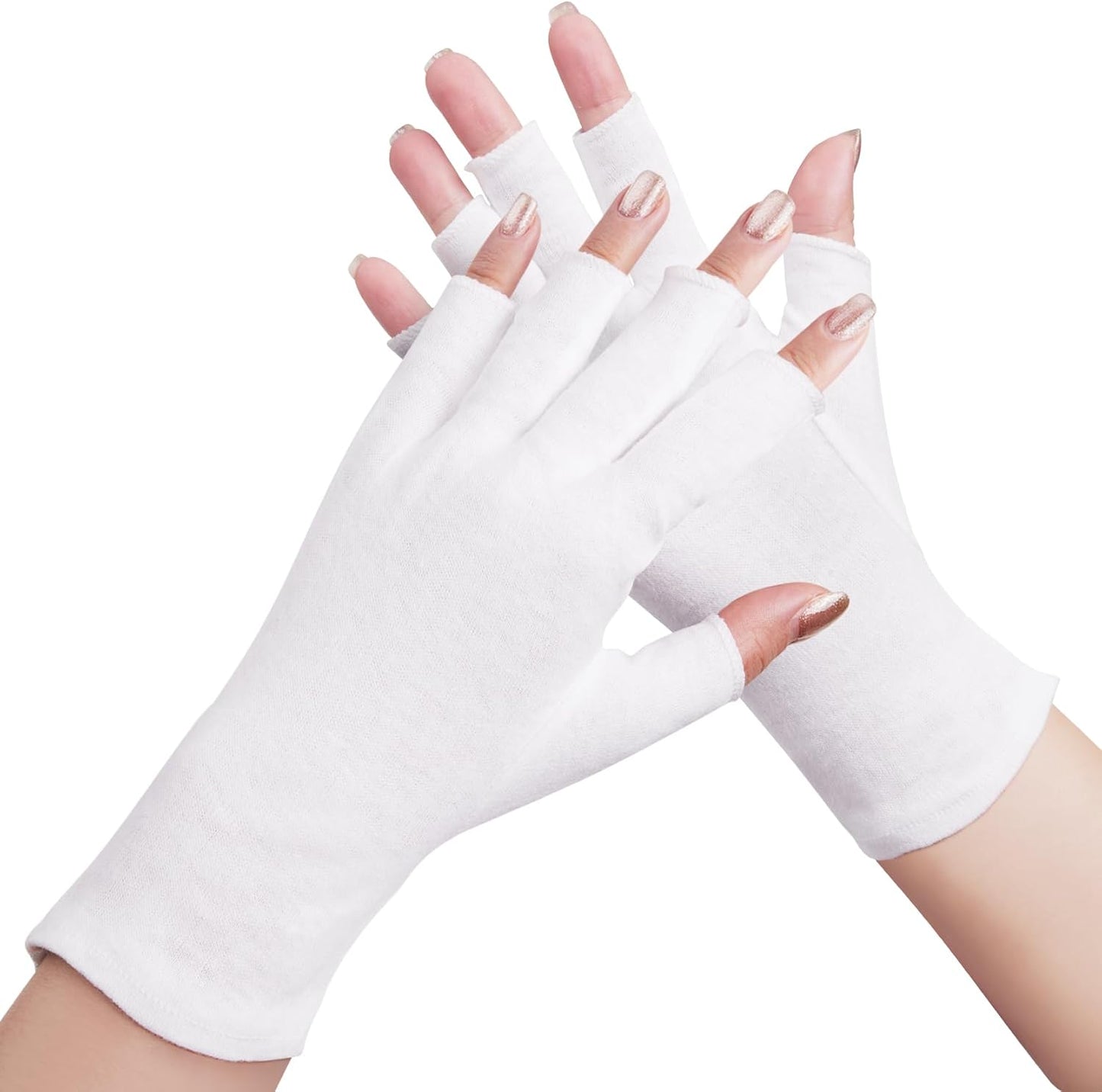 4 Pairs White Cotton Gloves - Fingerless Design 100% Pure Cotton Moisturizing Gloves - One Size Fits Most, Eczema Gloves for Dry Hands