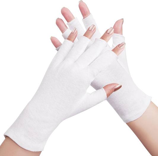 4 Pairs White Cotton Gloves - Fingerless Design 100% Pure Cotton Moisturizing Gloves - One Size Fits Most, Eczema Gloves for Dry Hands