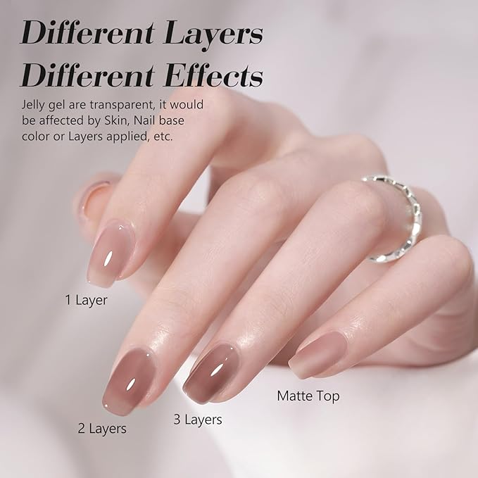 CANNI Sheer Jelly Transparent Pink Gel Nail Polish, 1Pcs Jelly Nude Pink Gel Polish Sheer Clear Light Pink Gel Polish Color Nail Polish Gel Soak Off U V Gel Nail Nail Manicure Salon DIY