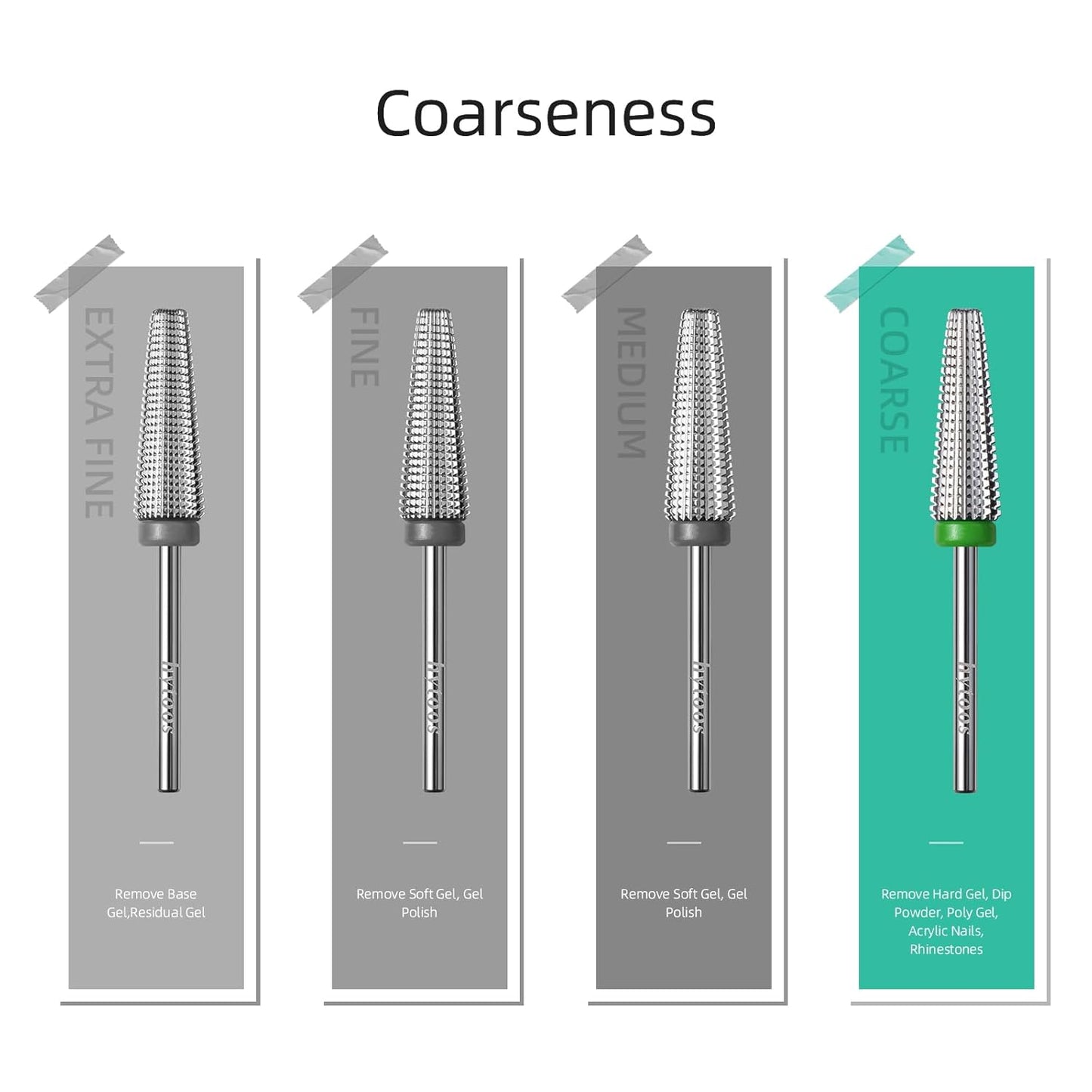 Long 5 in 1 Nail Drill Bits, 20mm Coarse Safety Tapered Nail Bit, Straight Cut Carbide Drill Bits for Nails, 3/32 Two-way, Electric Drills Removal Manicure Thick Gel