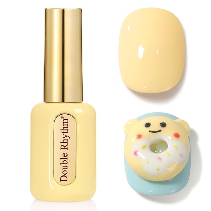 Double Rhythm 0.50 OZ Gel Polish Hema Free Same Color Same Bottle Golden Round Translucent Neutral Natural Milky 15 ML Jelly UV Polish Art DIY at Home (Cream Yellow-C1064)