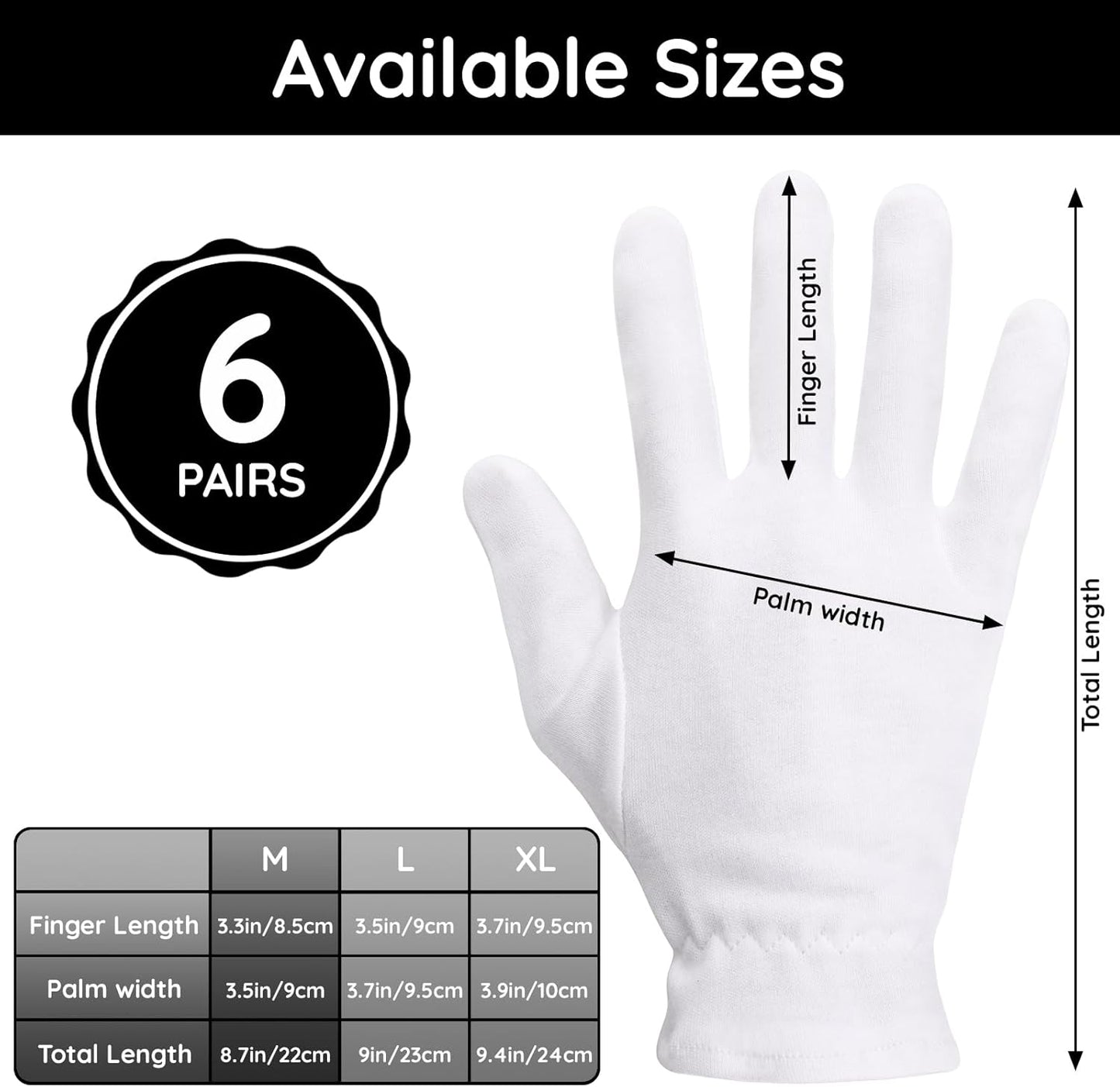 Segbeauty Moisturizing Gloves - Overnight Hand Gloves with Elastic Band, 12 Counts for Men, Women & Art Handling, 6 Pairs Sleep Moisture Lotion Gloves for Dry Hands