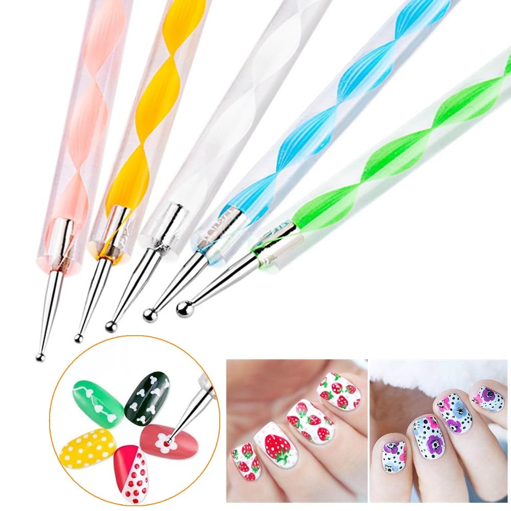 21Pcs Nail Art Brushes Set, 1 Resin Nail Art Palette, 5 Nail Art Dotting Pens, 15 Nail Art Brushes, Nail Polish Mixing Palette Double-Ended Dotting Pen Nail Liner Brush Nail Drawing Brushes