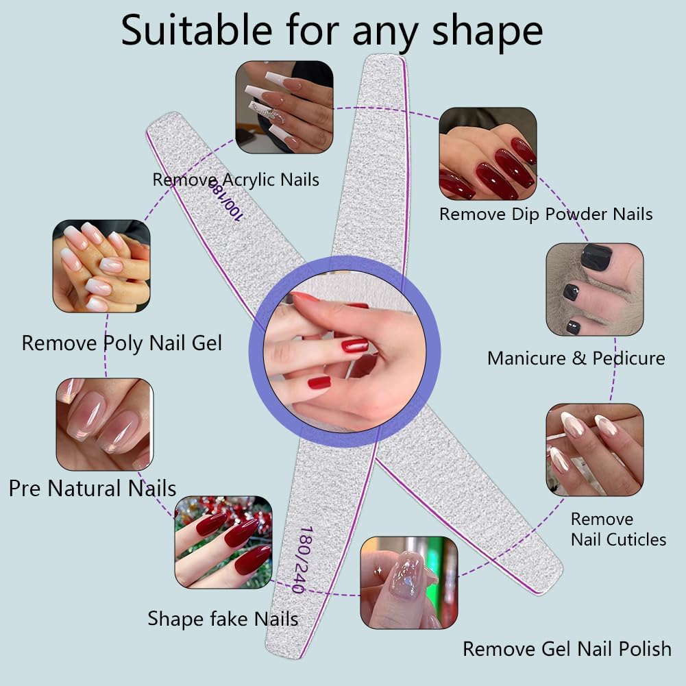 10Pcs Nail File Professional WAFOLOZE Nail Files Reusable Double Sided Emery Boards(100/180&180/240 Grit) Nail Styling Tools for Home and Nail Files for Acrylic Nails Salon Use