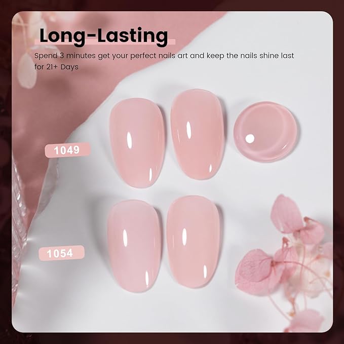 RARJSM Light Pink Nude Gel Nail Polish 2pcs Set,Gel and Lacquer Combo,Light Pink Air Dry Nail Lacquer and Nude Pink Gel Polish LED UV Curing Requires French Manicure DIY Nail Art Home Salon 15ml