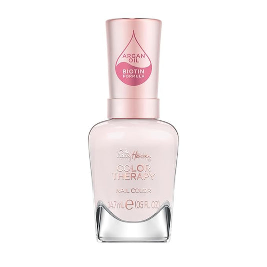 Sally Hansen Color Therapy Nail Polish | Biotin, Argan Oil, Long Lasting, Healthy Nails, Nail Strengthener, Semi-Opaque | 127 No Hesitations | Light Pink Nail Color