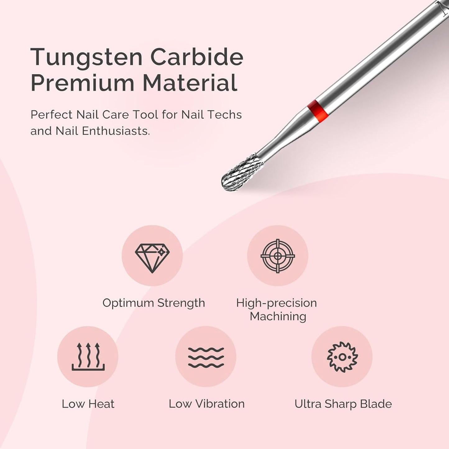 MelodySusie Cuticle Clean Nail Drill Bit, Professional Safety Carbide Under Nail Cleaner Nail Bit for Cuticle Dead Skin Nail Prepare, Two Way Rotate, Manicure Nail Salon Supply, Pear Shape, Fine