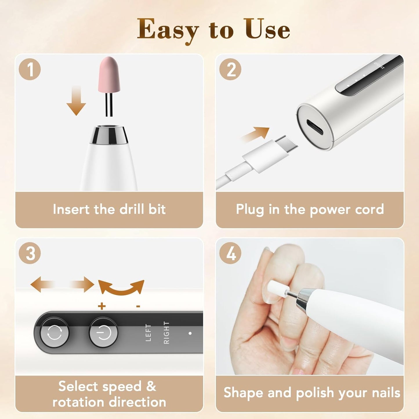 Electric Nail File, DOCOCO Cordless Nail Drill, Portable Efile Nail Set for Acrylic Gel Dip Powder Nails, Rechargeable Nail Machine with Nail Drill Bits for Salon Home