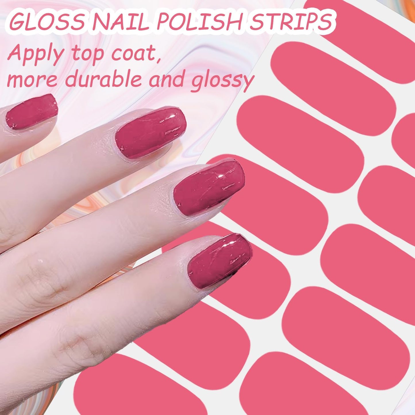 DANNEASY Nail Polish Strips (20 Sheets - Red Solid&Glitter) Gel Nail Stickers Full Nail Wraps Gel Nail Strips Self-Adhesive Manicure Sticker Nails for Women with Nail File, Cuticle Stick